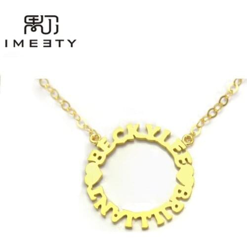 IMEETY personalized couple necklace heart love circle pendant necklace custom friendship two nameplate necklaces gifts