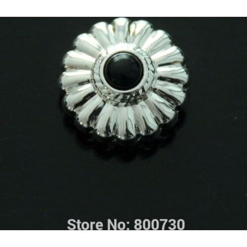 KB308) 50pc 5/8'' Jumo Turquoise Stone Concho Sterling-Silver w/ Black Stone Japan-Model Leather Saddle Tack Belt