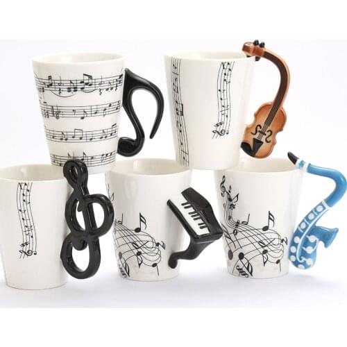 230ml/370ml Creative Ceramic Musical Instrument Mug Violin Guitar Style Tea Milk Coffee Mug Water Cup with Handle Novelty Gifts