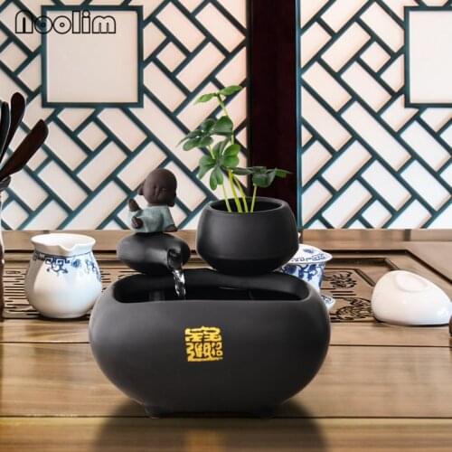 Handmade Ceramic Little Monk Water Fountain Ornaments Office Desktop Mini Fish Tank Feng Shui Waterscape Home Decoration Gifts