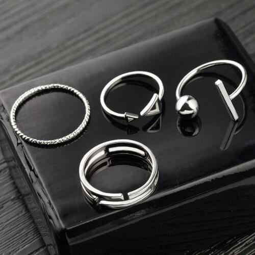 Simple Silver Stainless Steel Wedding Ring Sets for Women Geometric Personality Alloy Wild Knuckle Rings Adjustable Jewelry