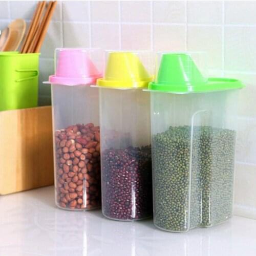 1.9/2.5L Cereal Storage Box with Measuring Cup Transparent Multigrain Storage Tank Plastic Food Storage Dispenser for Cereals