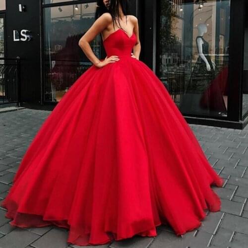 Generous Red Sweetheart Ball Gown Prom Dresses Long Sleeveless Floor Length Robe De Soiree Evening Dress Formal Dresses