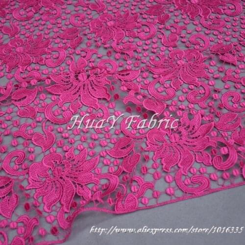 New Fuchia Pink high quality African Guipure lace fabric Fashion cord lace wedding dresses clothing materials