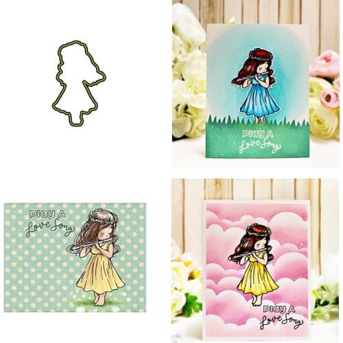 Play A Love Song Little Girl Metal Cutting Dies Corresponding Clear Stamp DIY Crafts Card Album Making Scrapbooking 2021