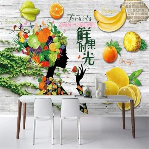 Fashion Hand-painted Fresh Fruit Background Wall Paper 3D Papel De Parede Fruit Shop Supermarket Industrial Decor Wallpaper 3D