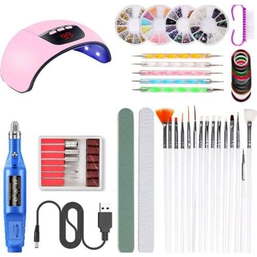 Portable USB Nail Machine Set Polishing Pen File Set 54W UV LED Nail Light 3D Art Drill Dryer Nail Nail Polishing Tool