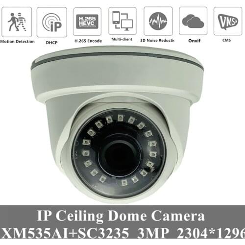 3MP IP Ceiling Dome Camera Indoor XM535AI+SC3235 2304*1296 H.265 18 LEDs Infrared NigthVision IRC ONVIF Radiator RTSP P2P Cloud