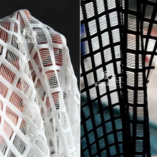 Rectangular Lattice Mesh Fabric Black White Hollow-Out DIY Veil Decor Coat Skirt Gown Wedding Dress Designer Fabric