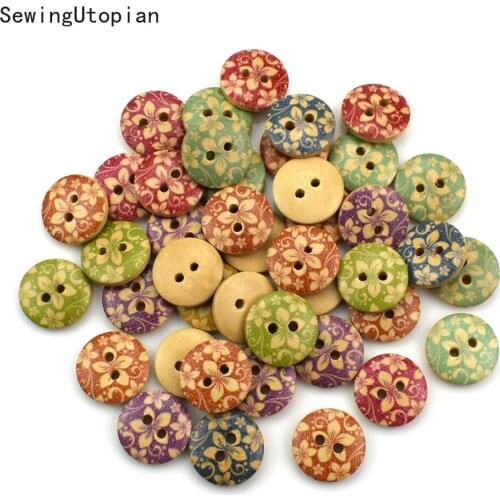 50PCS 2 Holes Sunflower Plum Buttons 15Mm Wooden Decorative Sewing Buttons Suitable for Sewing Scrapbook Crafts DLY Decoration