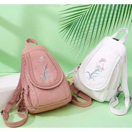 Ladies Backpack Lightweight Soft Backpack for Women New Fashion Embroidery Women Backpack Orchid Milan Flower Pattern Leather