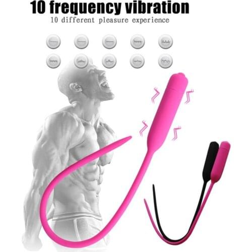 Silicone Urethral Sound Penis Plug Vibrator Male Masturbator 10 Frequency Dilator Stretcher Enhancer