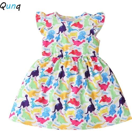 Cute Dinosaur Pattern Girls Dress 2021 New Summer Kids Clothes for 2 3 4 5 6 Year Girl Baby Toddler Children Princess Outfits