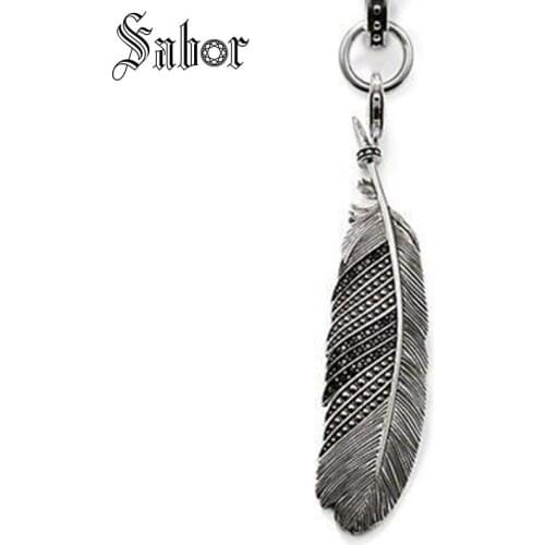 Tibetan silver color Black Zirconia Feather Pendant Chain Necklaces Pendants Fashion Jewelry Gift Women Men thomas jewellery