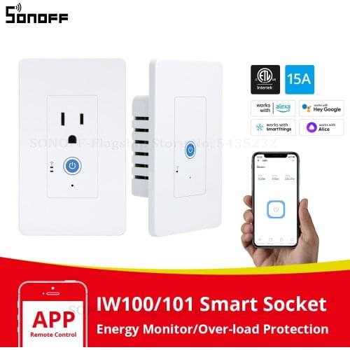 Itead SONOFF IW100/IW101 US 15A Wifi Smart Wall Socket Moniter Power Consumping Switch e-WeLink APP/ Alexa VoiceRemote Control