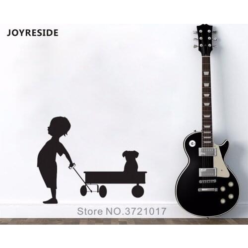 JOYRESIDE Boy Wagon Puppy Wall Dog Decal Vinyl Sticker Kids Room Decoration Interior Playroom Bedroom Home Decor Art Murals A370