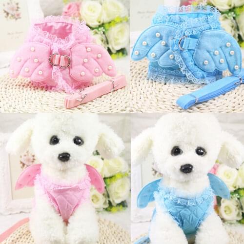 Pet Safety Walking dog Vest Harness Lead Leash Angel Wings Costume Lace Peals Design Angel Pet Dog vest Leashes For Cat & Dog