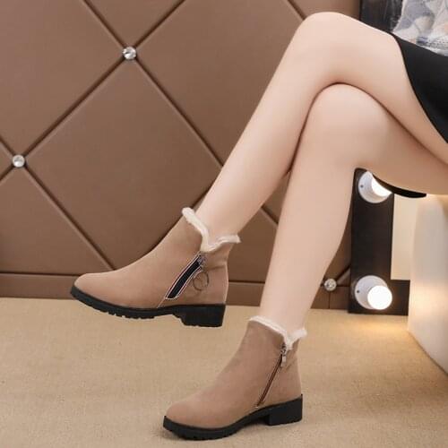 2020 New Female Fashion Slip On Low Heel Sewing Flock Platform Ankle Boots Womens Casual Comfortable Style Black/Brown Shoes