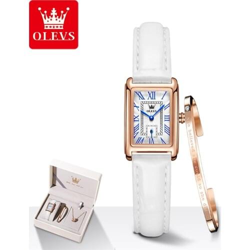 2021 Simple Rose Gold Women Watches OLEVS Brand Exquisite Leather Ladies Wristwatches Fashion Minimalist Woman Quartz Clock Suit