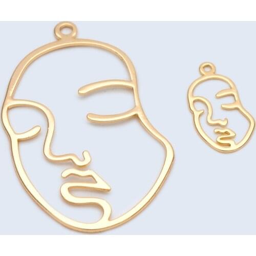 10pcs Gold Beauty Face Pendants, Real 18K Gold plated Brass, Hollow Face Charm For Jewelry Making Finding Supplies (GB-1488)