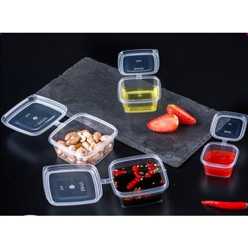 100pcs Seasoning cup disposable sauce box with lid conjoined 100ml pudding square packing box sealed takeaway plastic boxes