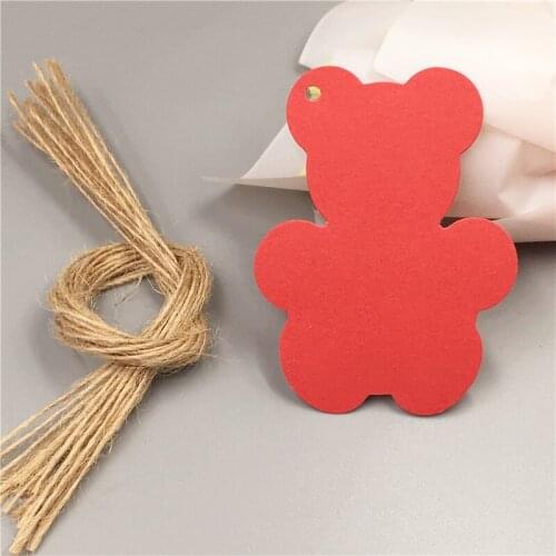 150Pcs With 150Pcs Strings 8x6cm 3 Colors Kraft Paper Lovely Bear Shape Hang Price Gifts Tags Candy Garment Packing Head Labels