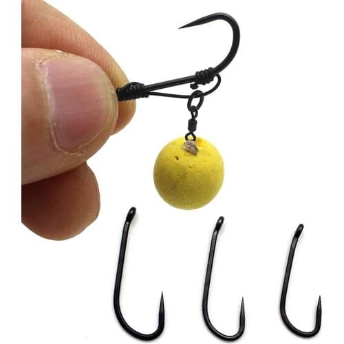 20PCS Carp Fishing Hooks PTFE Coated Hair Rigs Carp Hooks Matt Black High Carbon Steel Barbless Hook For Carp Fishing Tackle