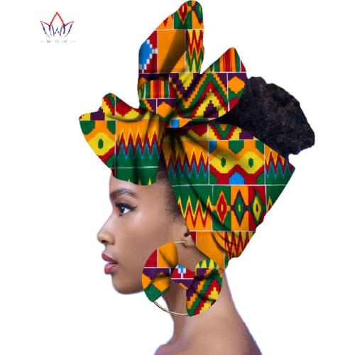 2021 Fashion African Head Scarf And Warrings 2 Pieces Women African Clothing Bazin Rich Headwear Wax Ankara Hairband SP018
