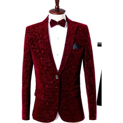 Free ship mens wine red european flower pattern suit tuxedo jacket/stage performance/stuido jacket with bowtie