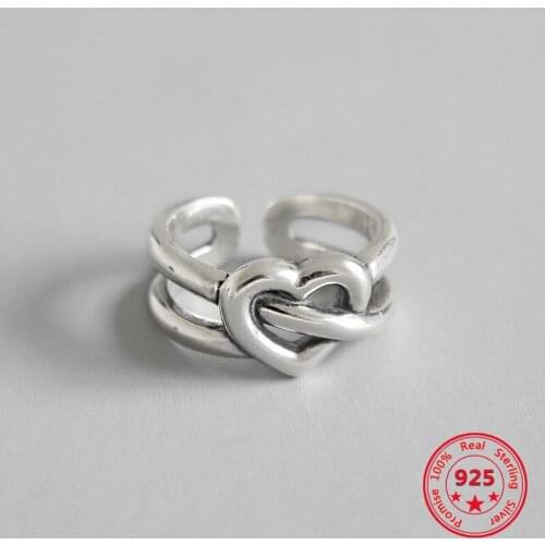 BITWBI Korean Retro Style 925 Sterling Silver Heart-shaped Ring Simple And Stylish INS Personality Gift For Girlfriend