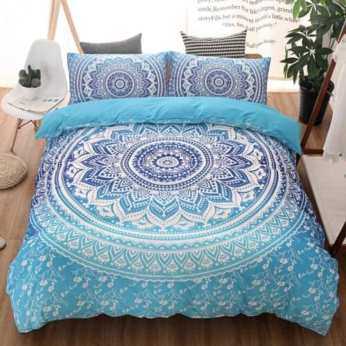 Bohemia Elephant Lotus Satin Set Of Three Bedding Sets Bed Sheet Duvet Cover Pillowcase Set Bed Colorful Mandala