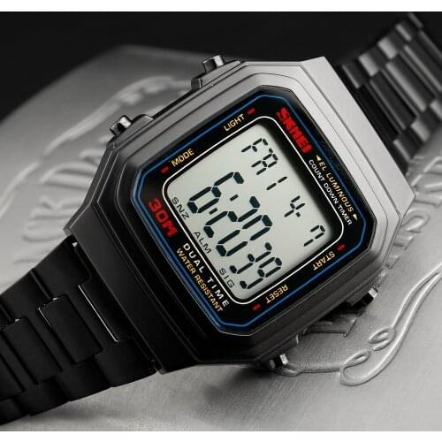 SKMEI Mens Watches Top Brand Luxury Sports Digital Watch Countdown Waterproof Stainless Steel LED Wristwatches Relogio Masculino