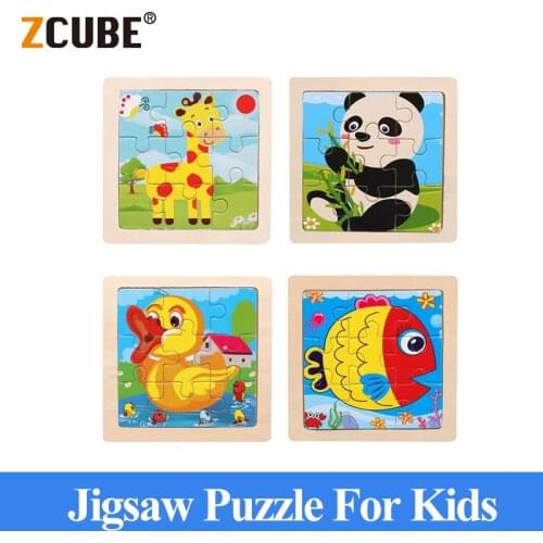 ZCube Montessori Wooden Puzzles Hand Grab Boards Toys Tangram Jigsaw Baby Educational Toys Cartoon Vehicle Animals Fruits 3D Puz
