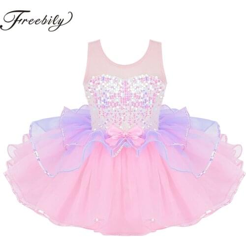 Child Tutu Ballet Dress Girls ballerina tulle costume Shiny Sequins Mesh Splice Bowknot on Waist ballerina dress kids dancewear