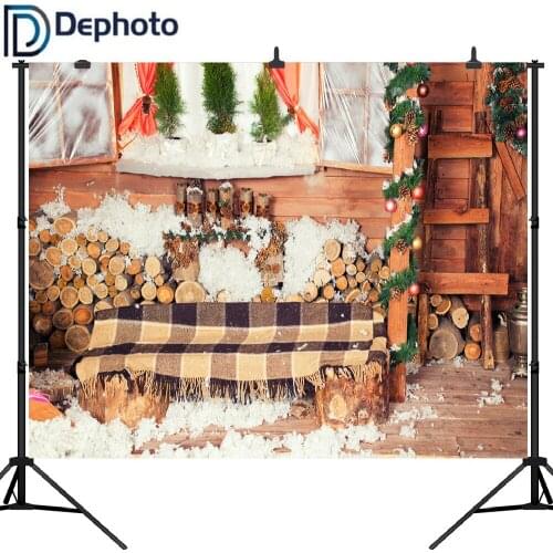 Dephoto Photography Backdrop Wood House Snow Blanket Christmas Party Children New Background Photocall Customize Photo Printed