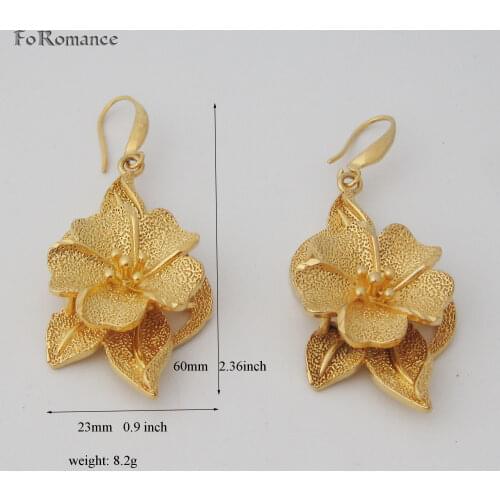 Foromance/ - YELLOW GOLD GP BIG FLOWER DANGLE 2.36 INCH LONG EARRING NUGGET SHAPE SHINNING BIGGEST WIDTH 23MM 0.9 inch
