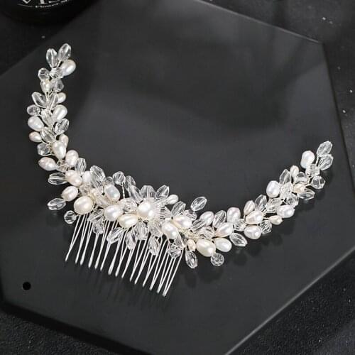 SLBRIDAL Handmade Crystal Rhinestones Freshwater Pearls Wedding Hair Comb Bridal Hair Jewelry Accessories Bridesmaids Women