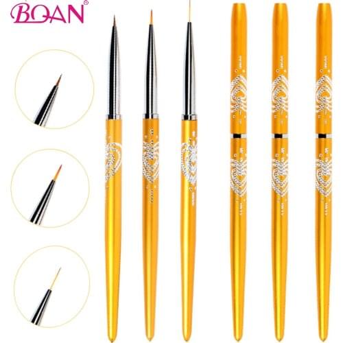 BQAN 5/7/9mm Nail Brush Gold Handle Nail Art Brush Liner Brush Pigment Painting Drawing Brush Nail Arts 3D Flower Pen Tools