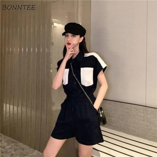 Rompers Women Harajuku Cargo Chic Patchwork Stylish Summer High Waist Teens Streetwear Popular BF Style Ladies Clothing Basic