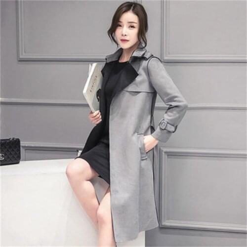 Spring and autumn New deer skinny womens jacket in the long section of suede casual wild windbreaker large size