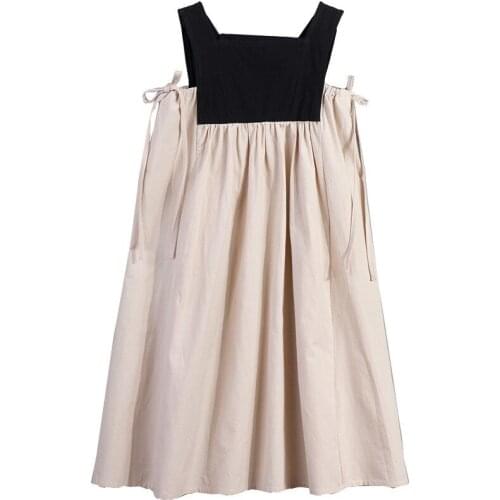4 to 14 years kids & teens girls summer color block cotton casual flare midi dress girls sleeveless square collar vest dress