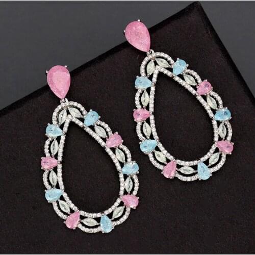 Bride Talk Luxury New Design Shining Ice Flower Cubic Zircon Copper Big Oval Earrings For Indian Women Wedding Sparkling Jewelry