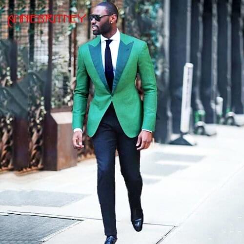 2018 latest coat pant designs green men suit for casual stage peaked lapel custom blazer classic jacket slim fit tuxedo 2 piece