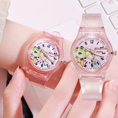 2020 New Fashion Small Fresh And Simple Cute Childrens Cartoon Digital Transparent Watchband Girls Electronic Quartz Watch