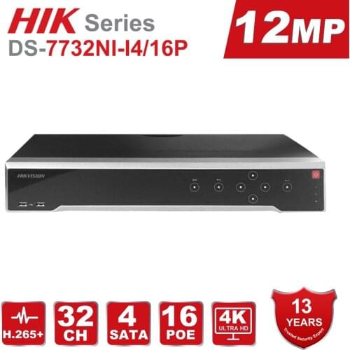 Original HIK 32CH POE NVR DS-7732NI-I4/16P 32 Channel 16 PoE Ports Network Video Recorder Support Two-Way Talk Up to 12MP Record