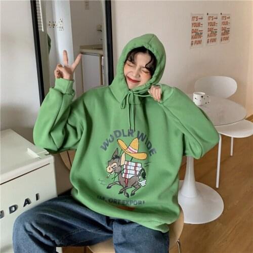 Autumn and winter college style cartoon letter printing short thick sweatshirt long sleeve pullover hoodie women