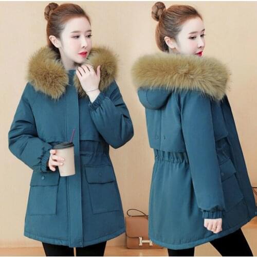 Parker Cotton Coat Winter 2021Women Jacket Fashion Big fur Collar Hooded Thick Warm Outwear Women Parkas Ladies Casual Overcoat