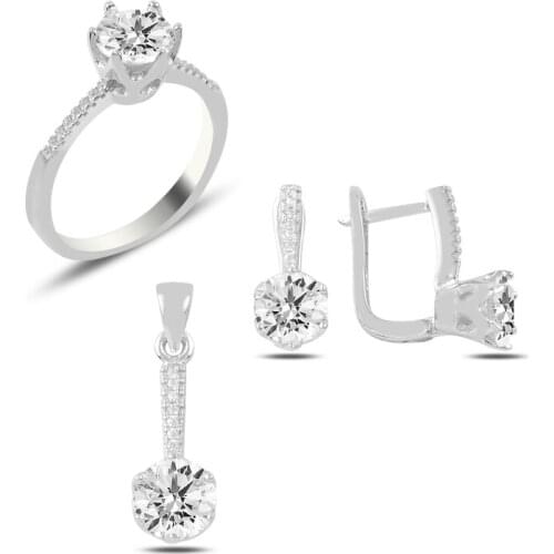 Silverlina Silver Zircon Stone Engagement Set