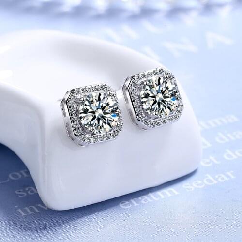 Handmade Lab Diamond Stud Earring 100% original 925 sterling silver Party Wedding Earrings for Women Bridal Charm Jewelry
