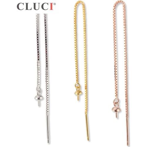 CLUCI 925 Sterling Silver Earrings for Women Long Pearl Mountings Silver 925 Zircon Ear Line Earrings Fine Jewelry SE121SB